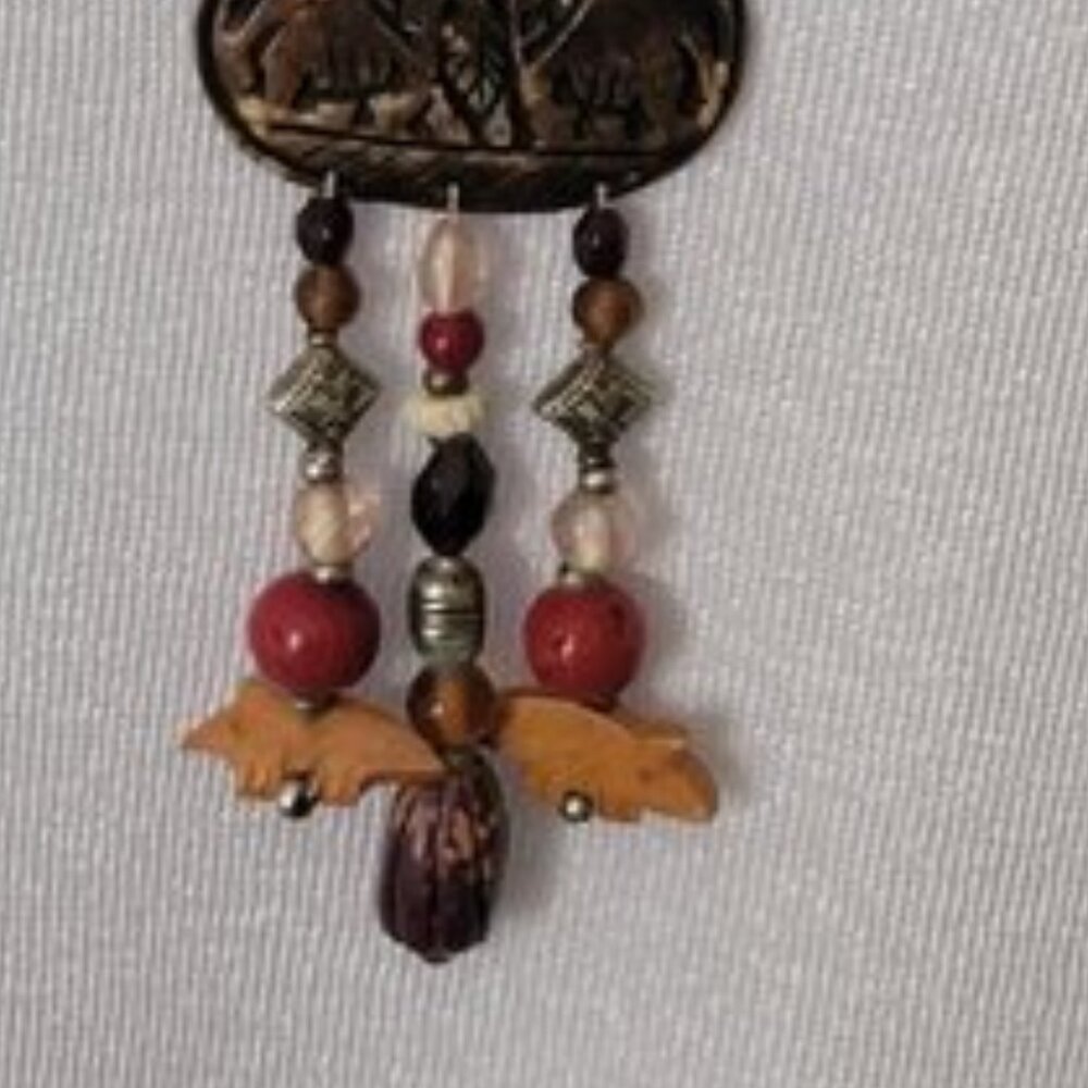 Vintage Multi‑Strand Beaded Necklace Stone Carved Pendant Wood Beads 17" - Picture 11 of 12